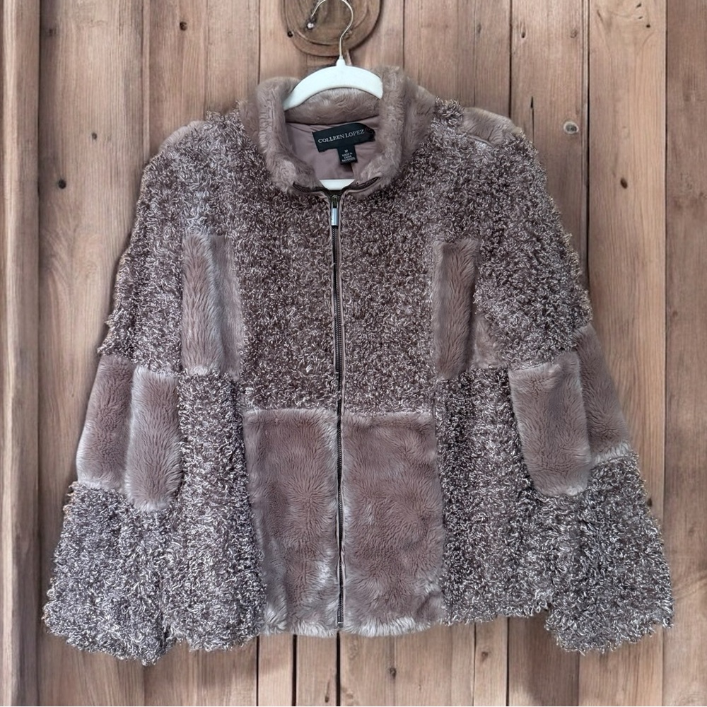 Colleen Lopez Plush Patchwork Teddy Jacket In Dus… - image 1